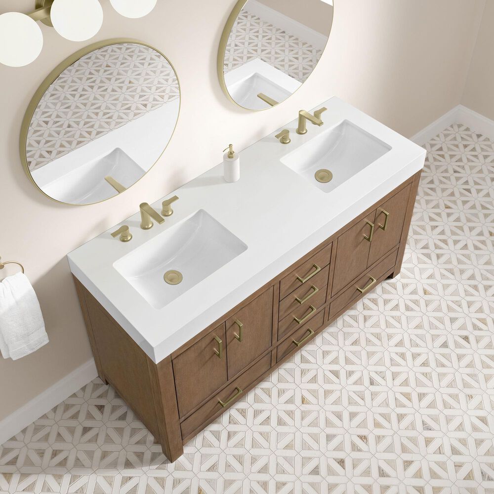 37B Alanya 60" Double Bathroom Vanity in Walnut Drift with White Composite Stone Top, , large