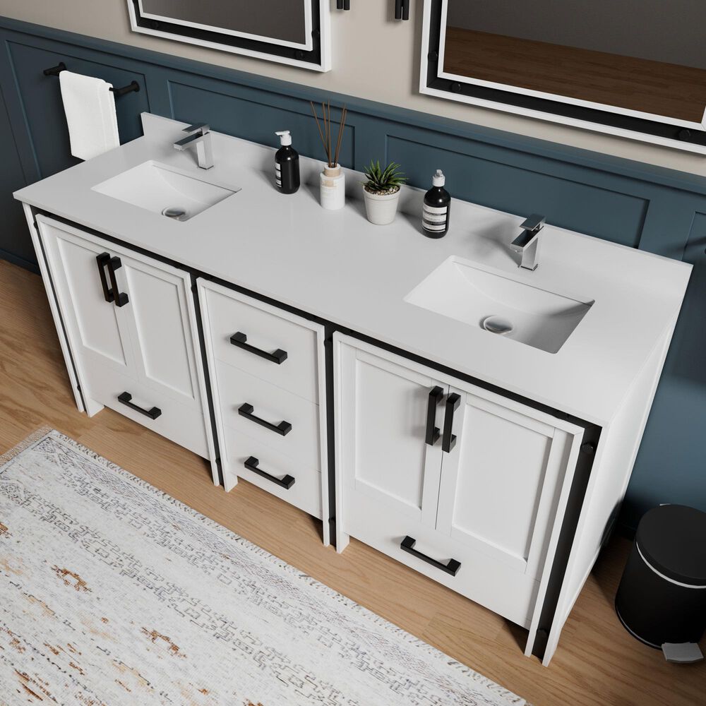 Lexora Home Ziva 72" Double Bathroom Vanity in White with 2 cm White Quartz Top and Rectangular Sinks, , large
