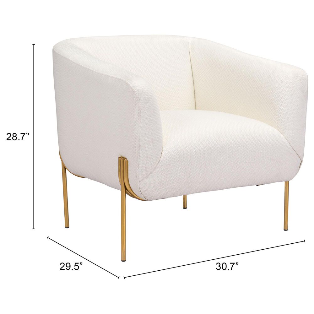 Zuo Modern Micaela Arm Chair in Ivory and Gold, , large