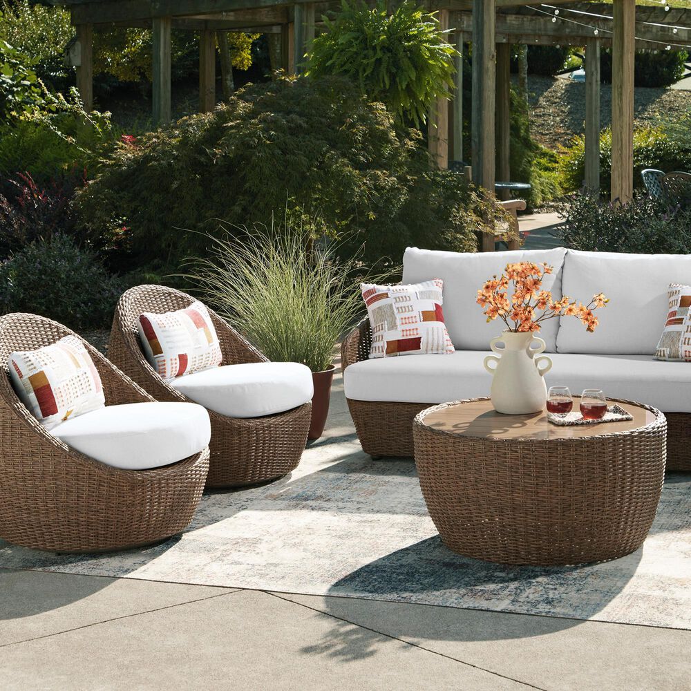 Ashley Double Point 3-Piece Patio Conversation Set in Beige, , large