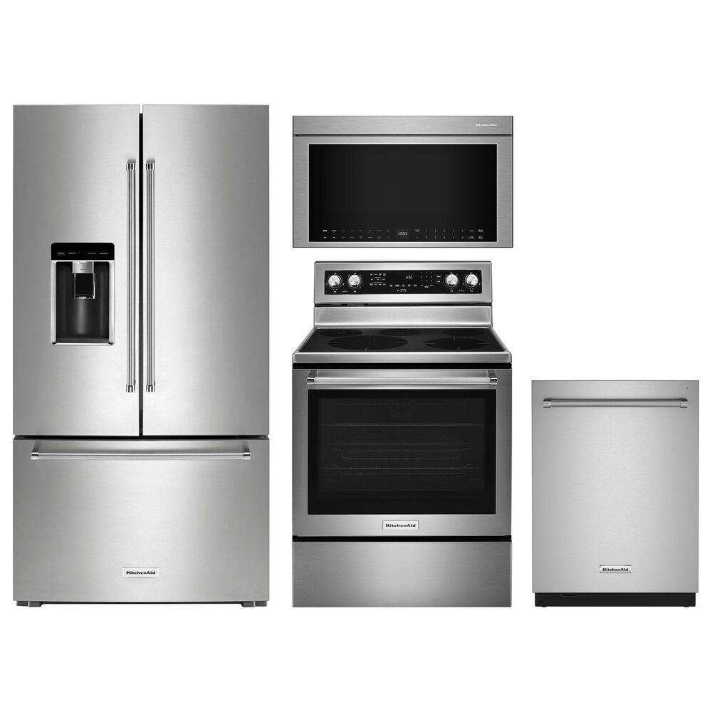 KitchenAid 4pc Kitchen Package with Refrigerator, Range, Microwave, and Dishwasher in Stainless Steel, , large