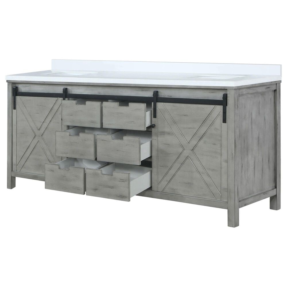 Lexora Home Marsyas 80&quot; Double Bathroom Vanity in Ash Grey with 2 cm White Cultured Marble Top and Rectangular Sinks, , large