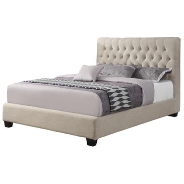 Pacific Landing Chloe Queen Upholstered Bed with Black Legs in Oatmeal, , large