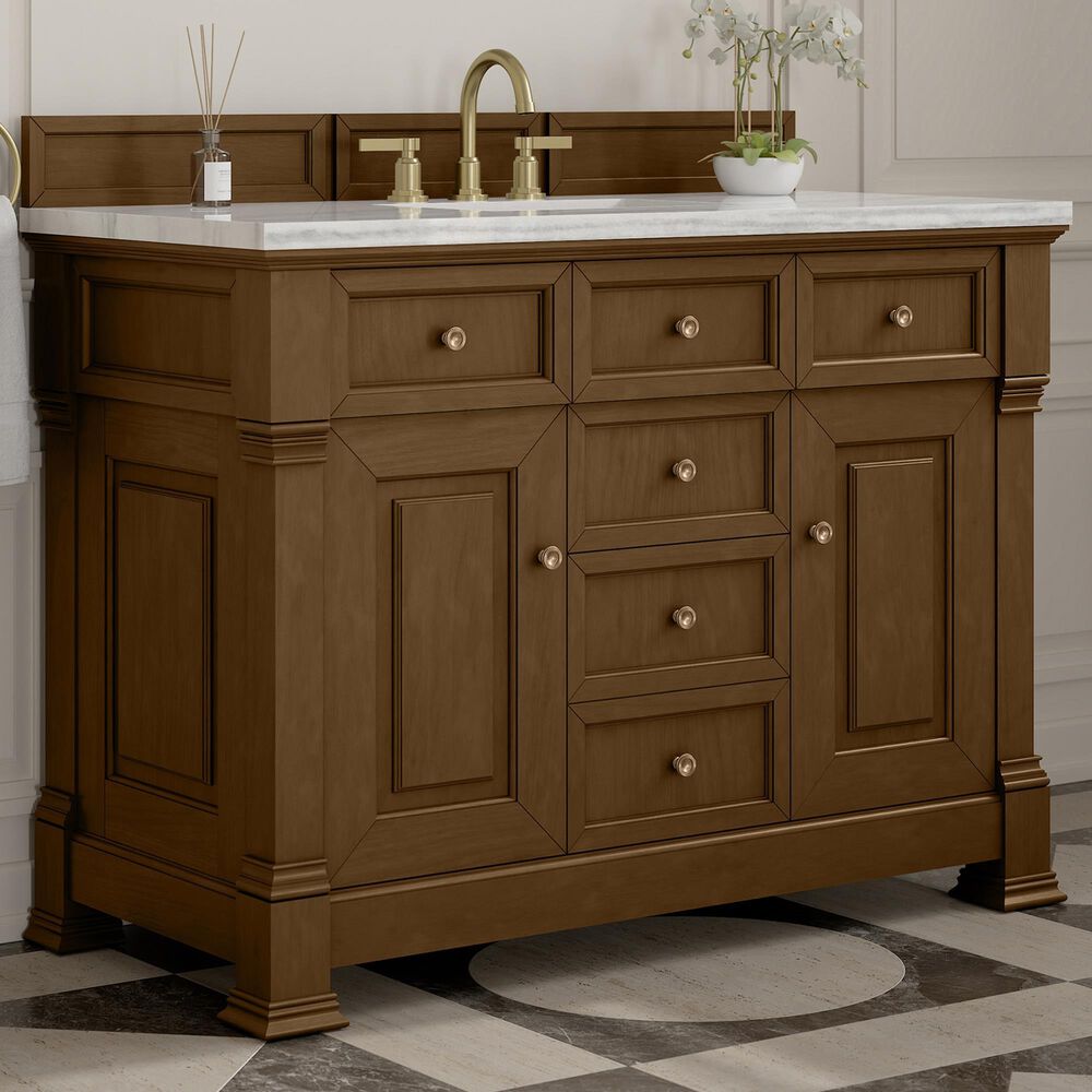 James Martin Vanities Brookfield 48&quot; Single Bathroom Vanity in Honey Oak with 3 cm Arctic Fall Solid Surface Top and Rectangular Sink, , large