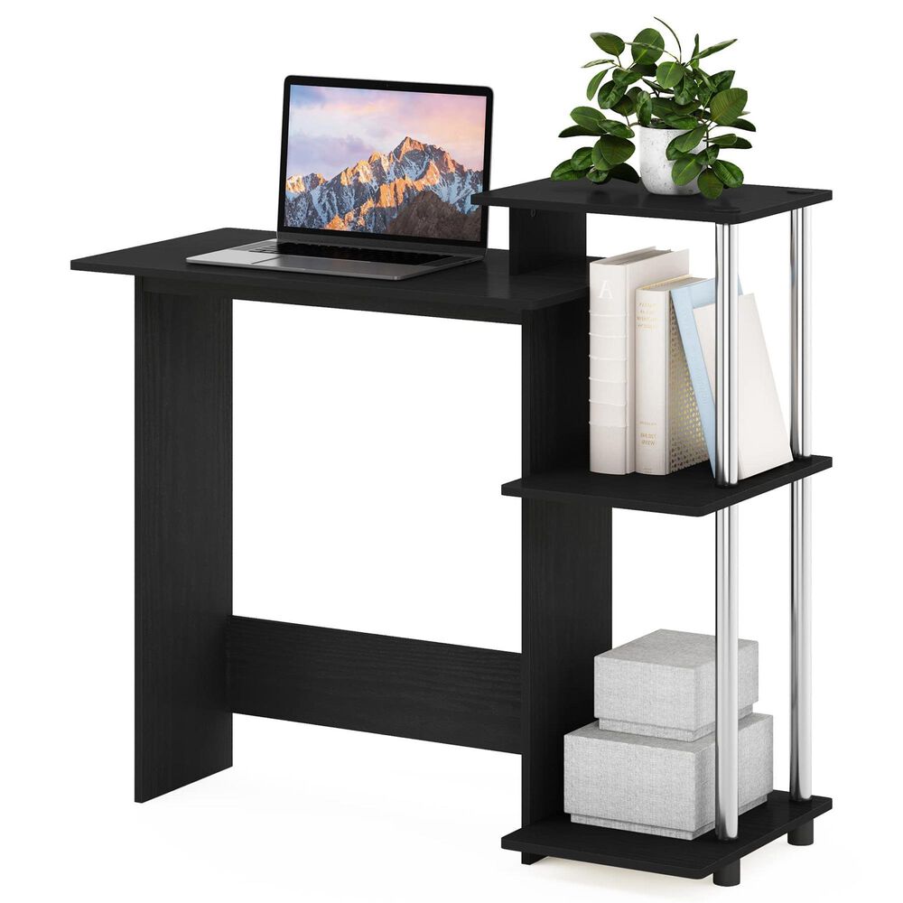 HOMLUX 40" Computer Desk with Open Side Shelves in Americano and Stainless Steel, , large