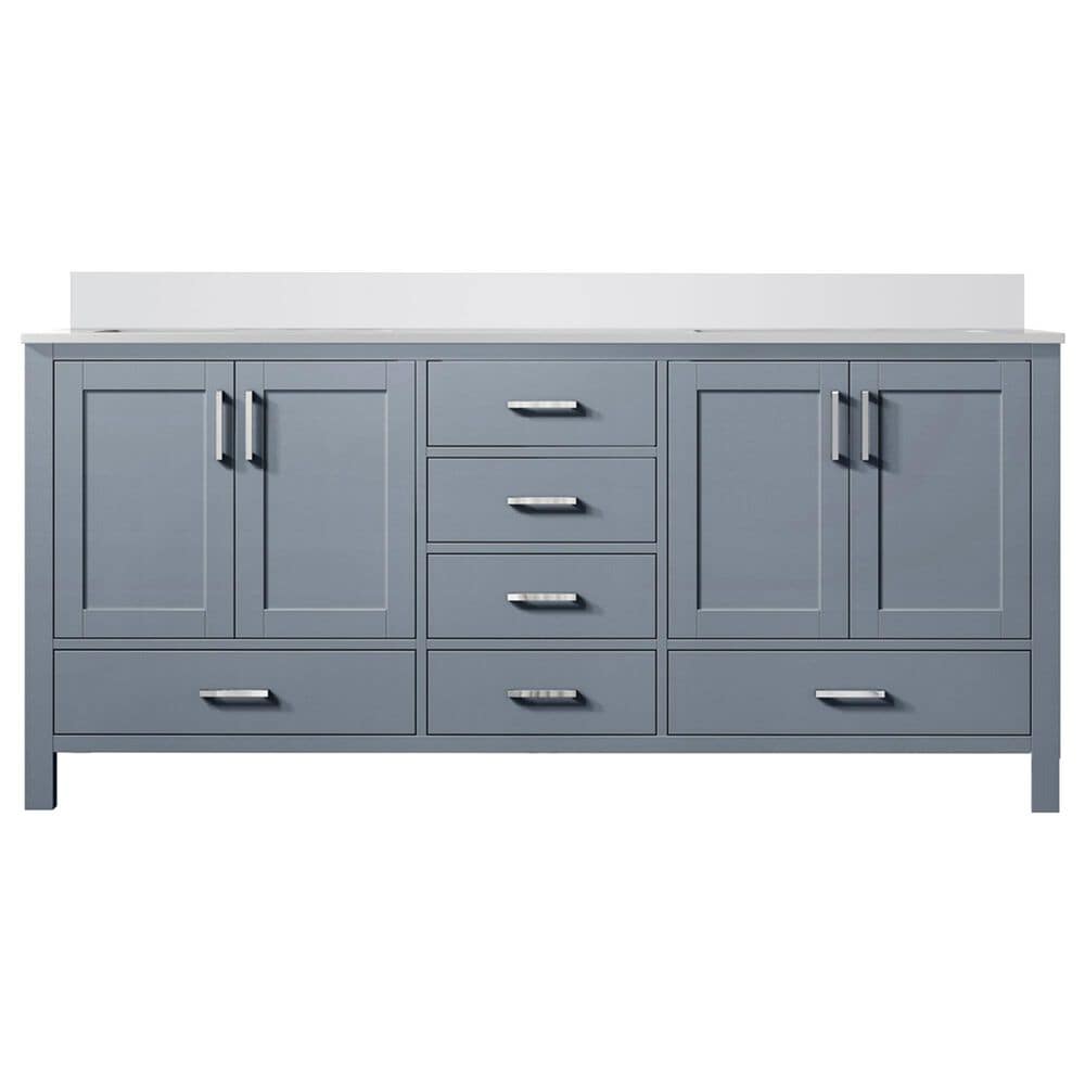 Lexora Home Jacques 60&quot; Double Bathroom Vanity in Dark Grey with 2 cm White Cultured Marble Top and Rectangular Sinks, , large