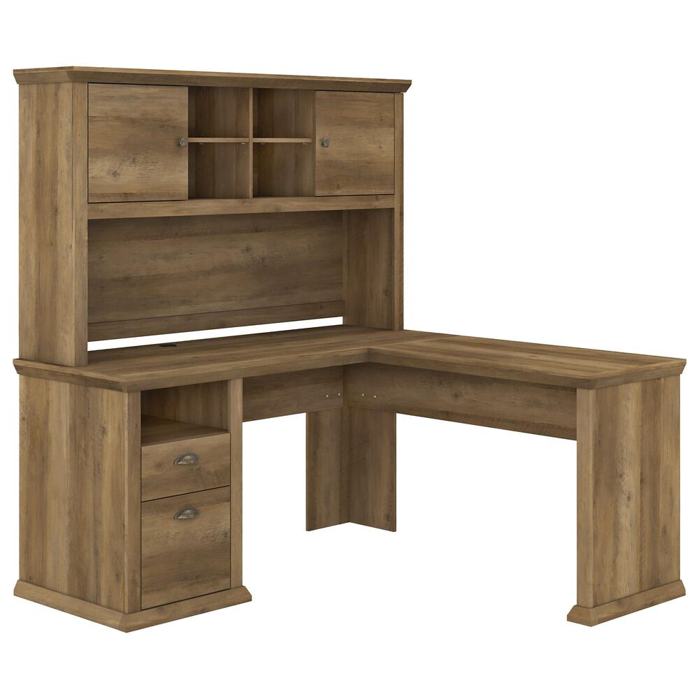 Bush Yorktown 60" L-Shaped Desk with Hutch in Reclaimed Pine, , large