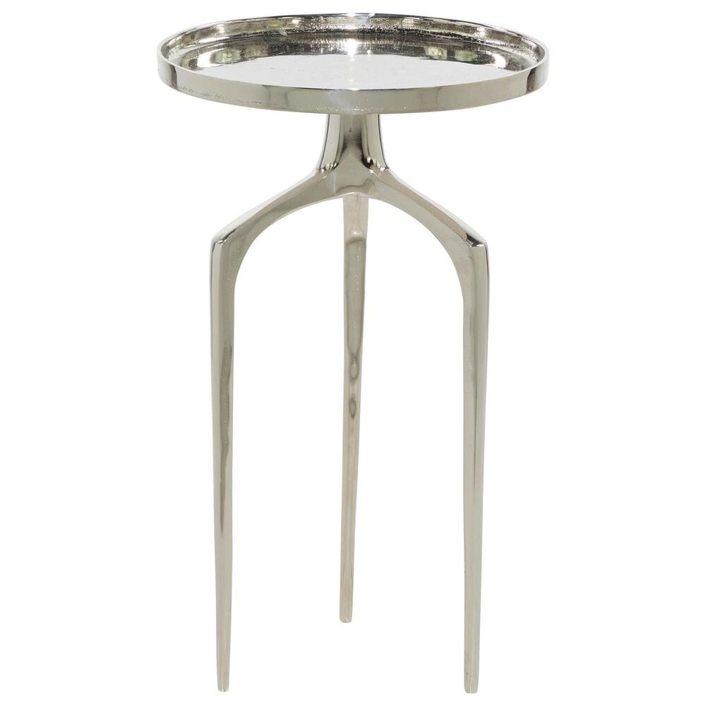 Maple and Jade 22&quot; Round End Table with 3 Tripod Legs in Polished Silver, , large