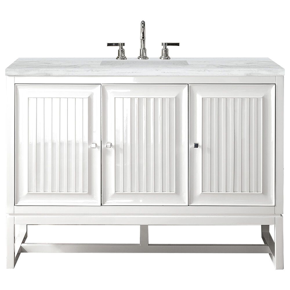 James Martin Vanities Athens 48" Single Bathroom Vanity in Glossy White with 3 cm Arctic Fall Solid Surface Top and Rectangular Sink, , large