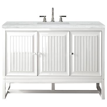 James Martin Vanities Athens 48" Single Bathroom Vanity in Glossy White with 3 cm Arctic Fall Solid Surface Top and Rectangular Sink, , large