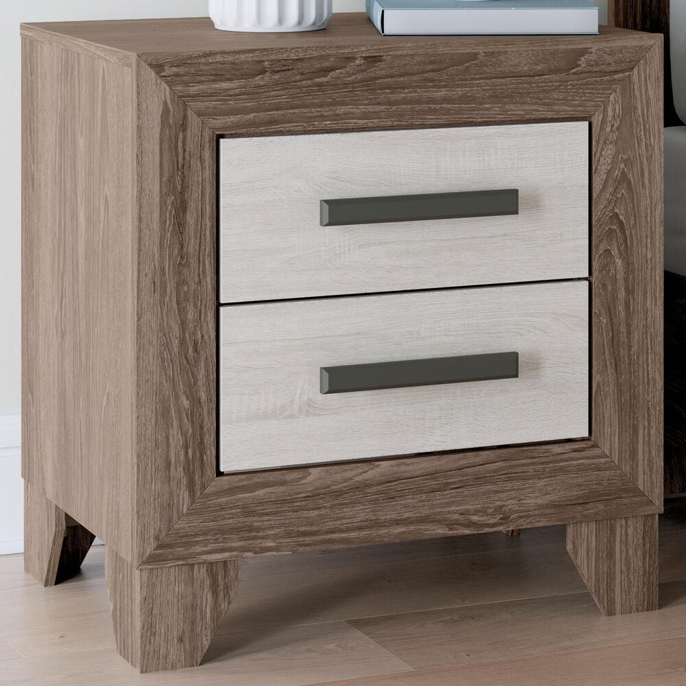 Ashley Sharnari 2-Drawer Nightstand in Warm Gray, Brown and Antique White, , large