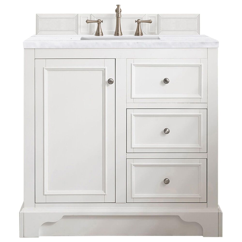 James Martin Vanities De Soto 36" Single Bathroom Vanity in Bright White with 3 cm Arctic Fall Solid Surface Top and Rectangular Sink, , large