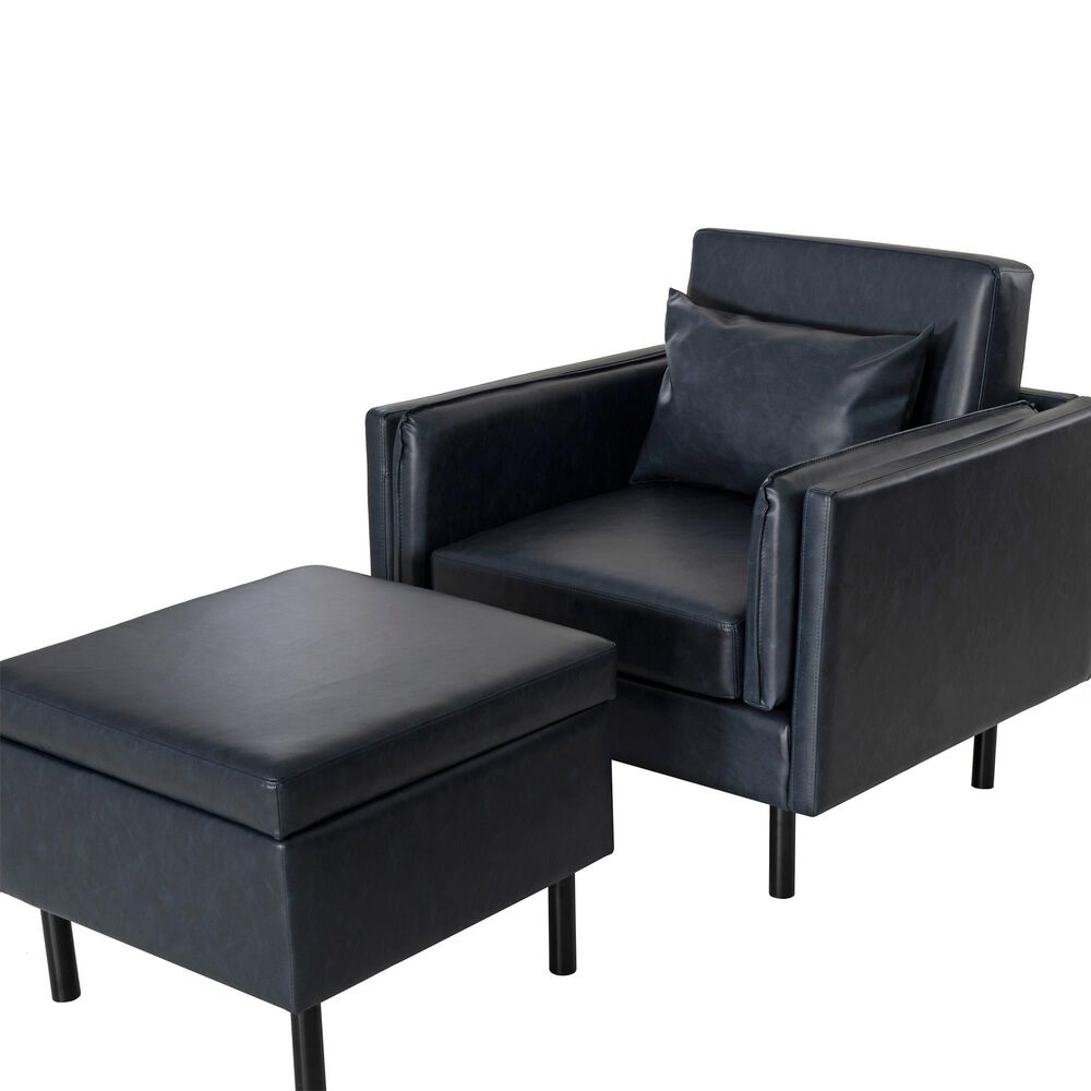 Linon Home Decor Wallis Accent Chair with Ottoman in Navy, , large