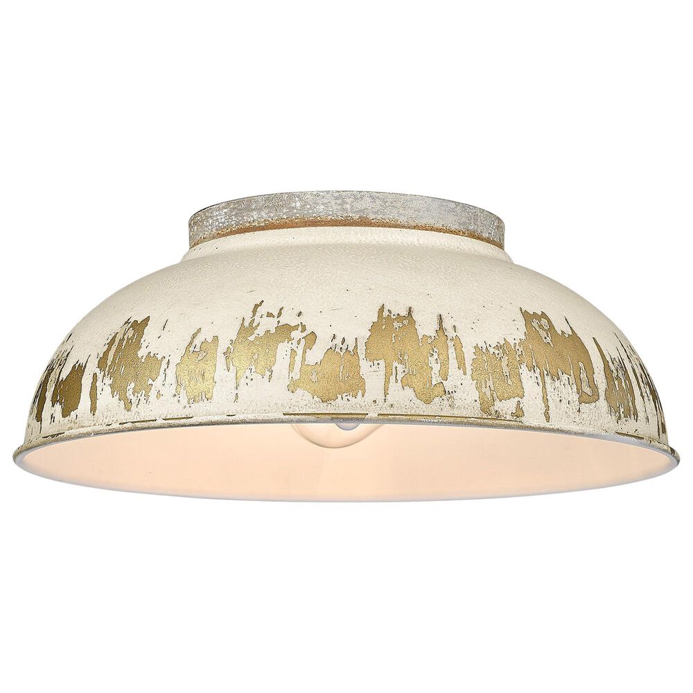 Golden Lighting Kinsley 2-Light Flush Mount with Antique Ivory Shade in Aged Galvanized Steel, , large