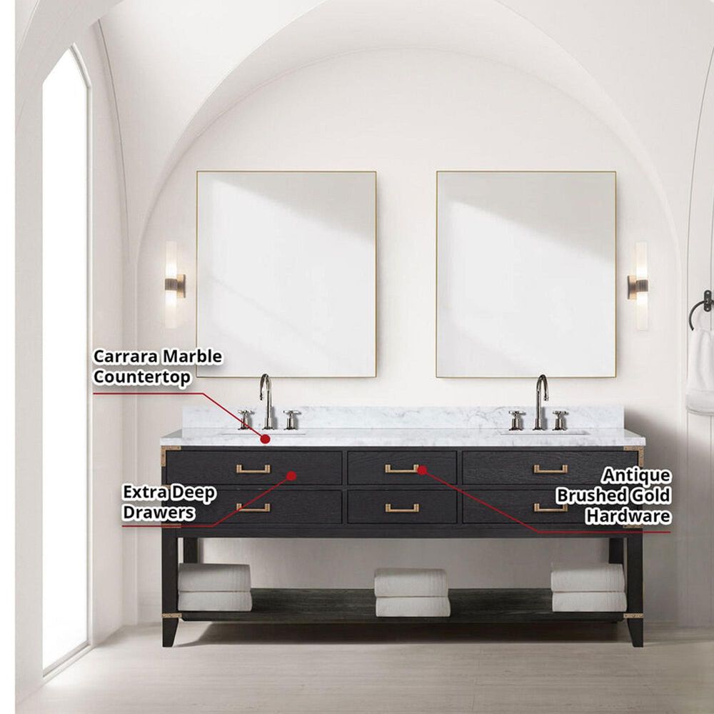Lexora Home Norwalk 84&quot; Double Bathroom Vanity in Brown Oak with White Carrara Marble Top and Rectangle Sink, , large