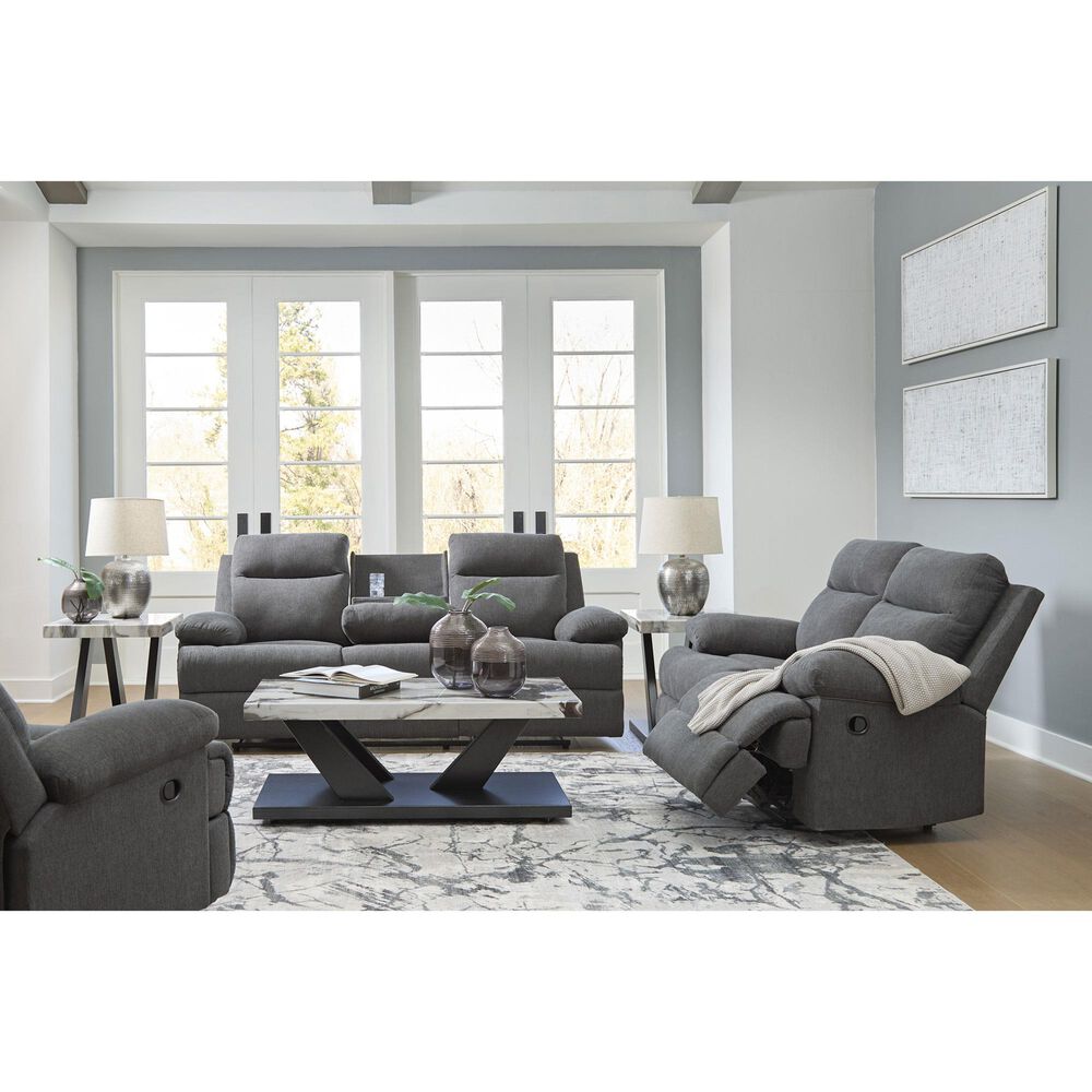 Ashley Side-Swipe Manual Reclining Loveseat in Charcoal, , large