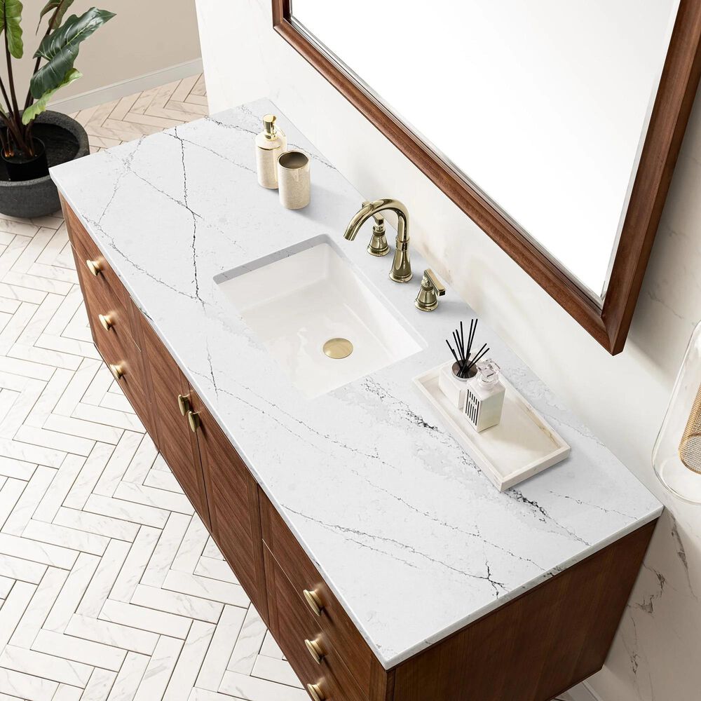 James Martin Vanities Amberly 30&quot; Single Bathroom Vanity in Walnut with 3 cm Ethereal Noctis Quartz Top and Rectangular Sink, , large