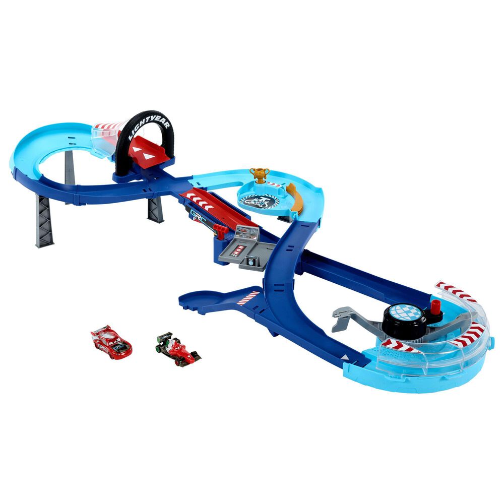 Disney Global Racers Cup Jumping Raceway Track Set with 2 Toy Vehicles in Multicolor, , large