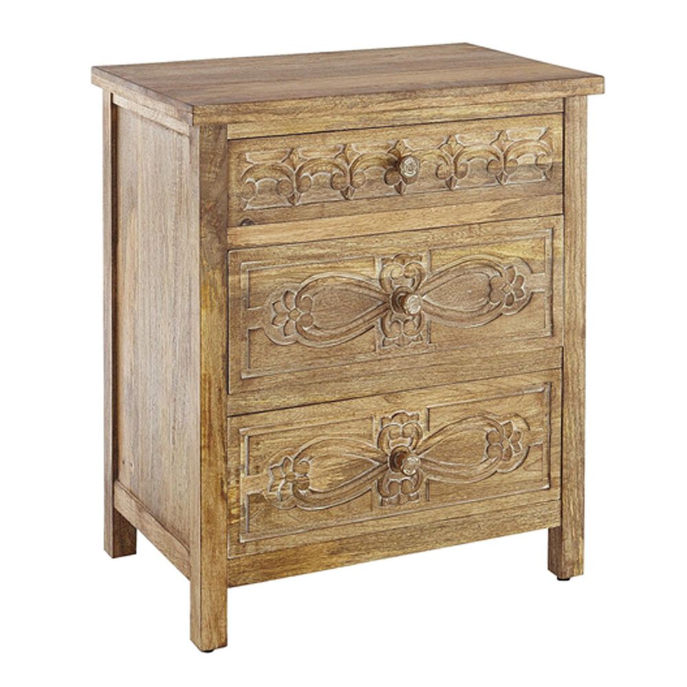 The India Connection LLC Carved 3 Drawer Chest in Brown, , large