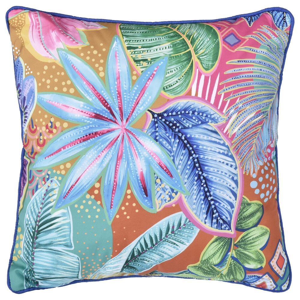 J. Queen Bold Hanalei 18" Square Throw Pillow in Aqua, Orange, Pink, and Blue, , large