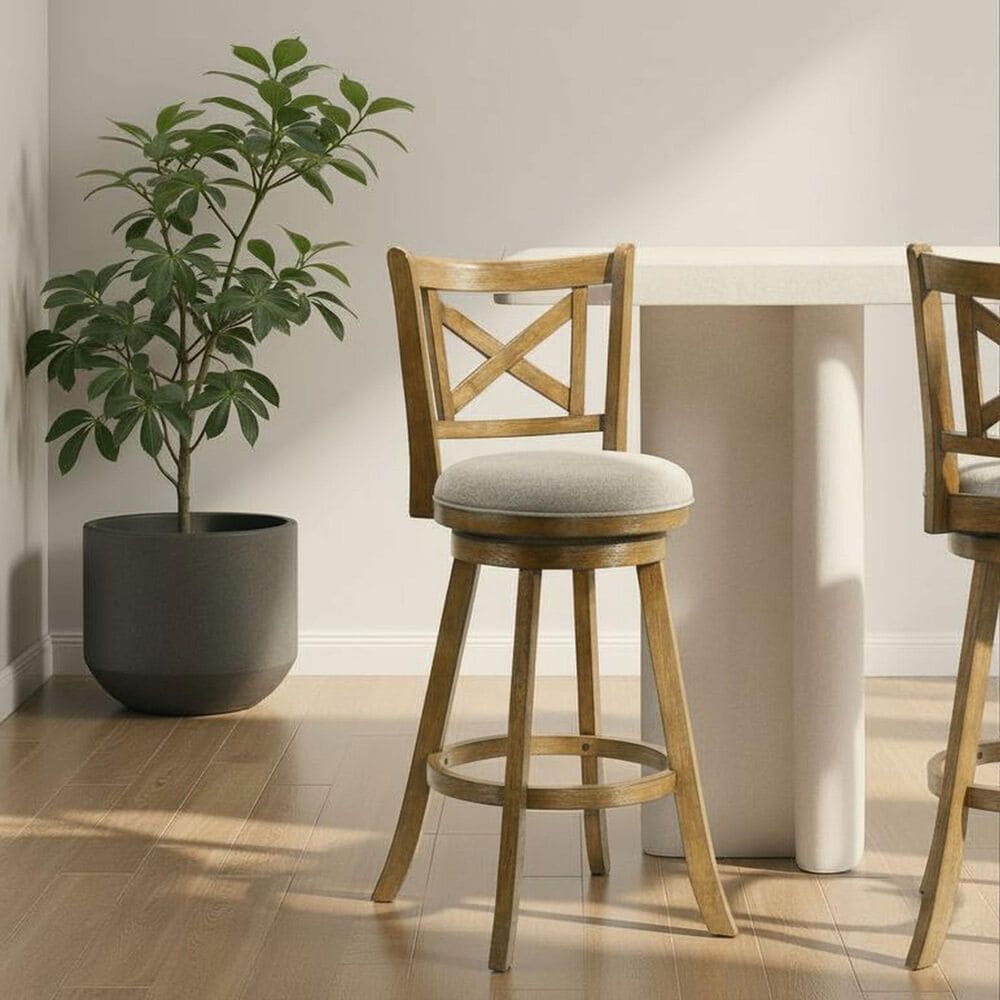 Armen Living Kodi Swivel Bar Height Stool with Static Gray in Sepia Brown, , large