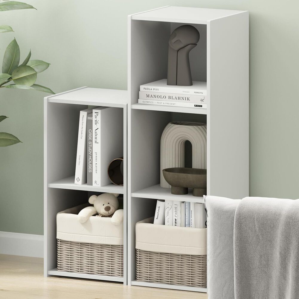 HOMLUX 2-Cube Open Shelf Bookshelf in White, , large