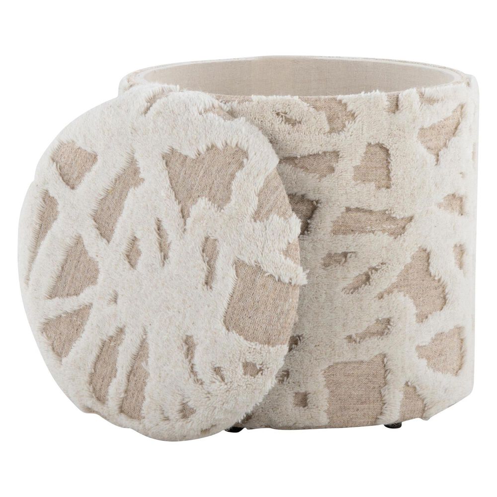 LumiSource Tahoe 18" Shag Storage Ottoman in Beige, , large