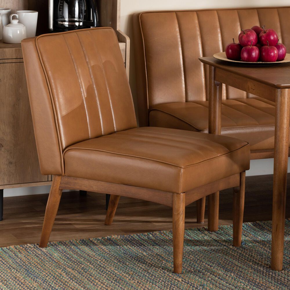 Baxton Studio Daymond Side Chair with Tan Faux Leather in Walnut Brown, , large