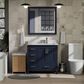 Lexora Home Jacques 36" Right Offset Single Bathroom Vanity in Navy Blue with 2 cm White Carrara Marble Top and Rectangular Sink, , large
