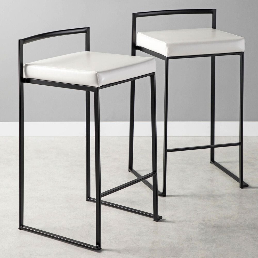 Lumisource Fuji Stackable Counter Stool with White Faux Leather Cushion in Black &#40;Set of 2&#41;, , large