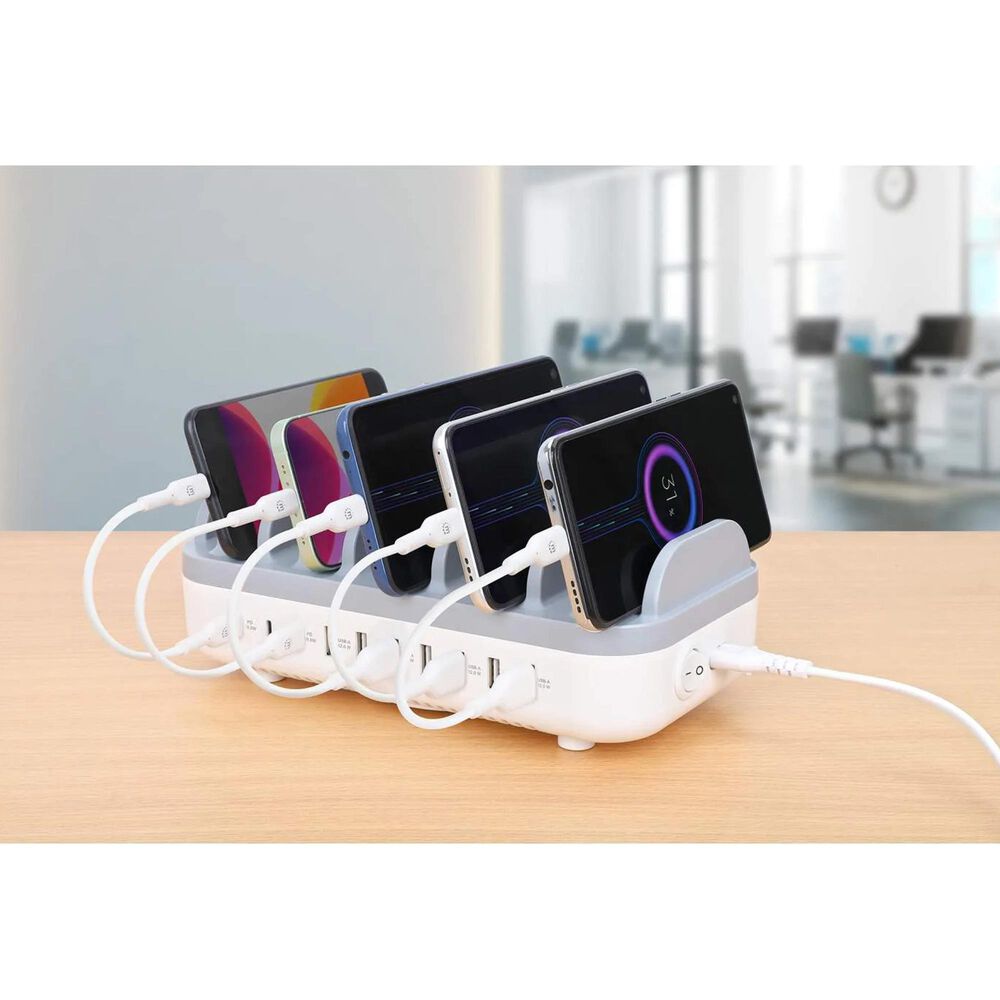 Manhattan 10-Port USB Charging Station in White and Gray, , large