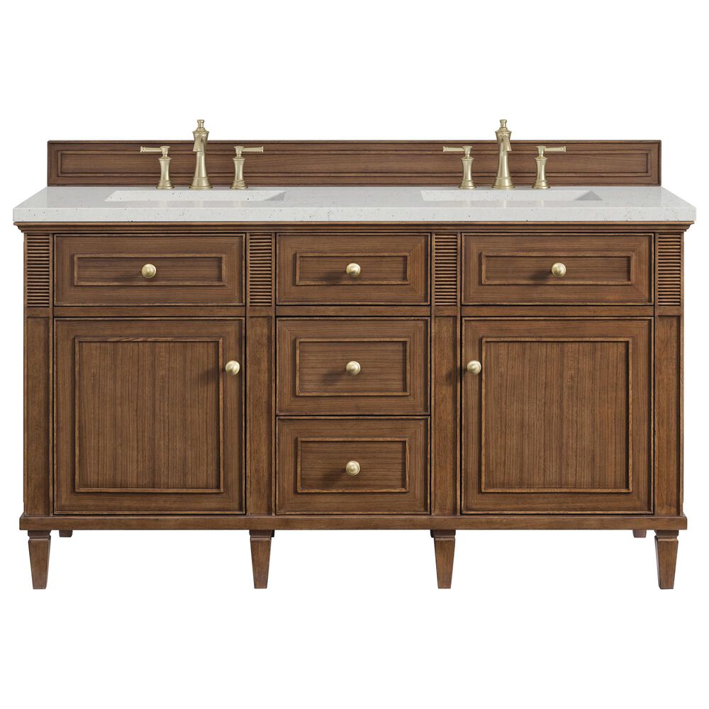 James Martin Vanities Lorelai 60&quot; Double Vanity in Mid-Century Walnut with 3 cm Lime Delight Quartz Top, , large