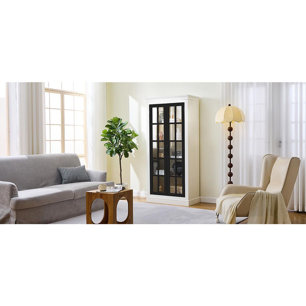 Hearth and Haven 71.2'' Freestanding Glass Door Pantry with Adjustable Shelves in White and Black, , large