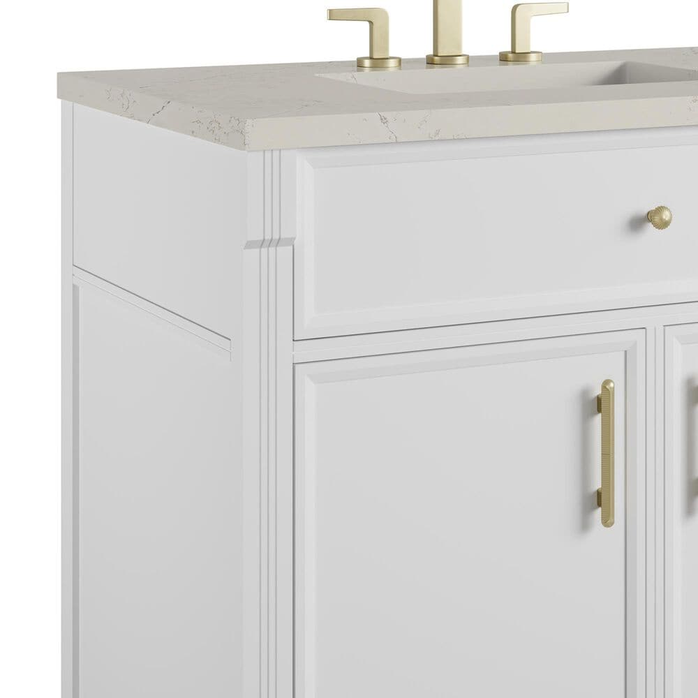James Martin Bellshire 36" Single Bathroom Vanity in Bright White with 3 cm Siberian Silestone Top and Rectangular Sink, , large