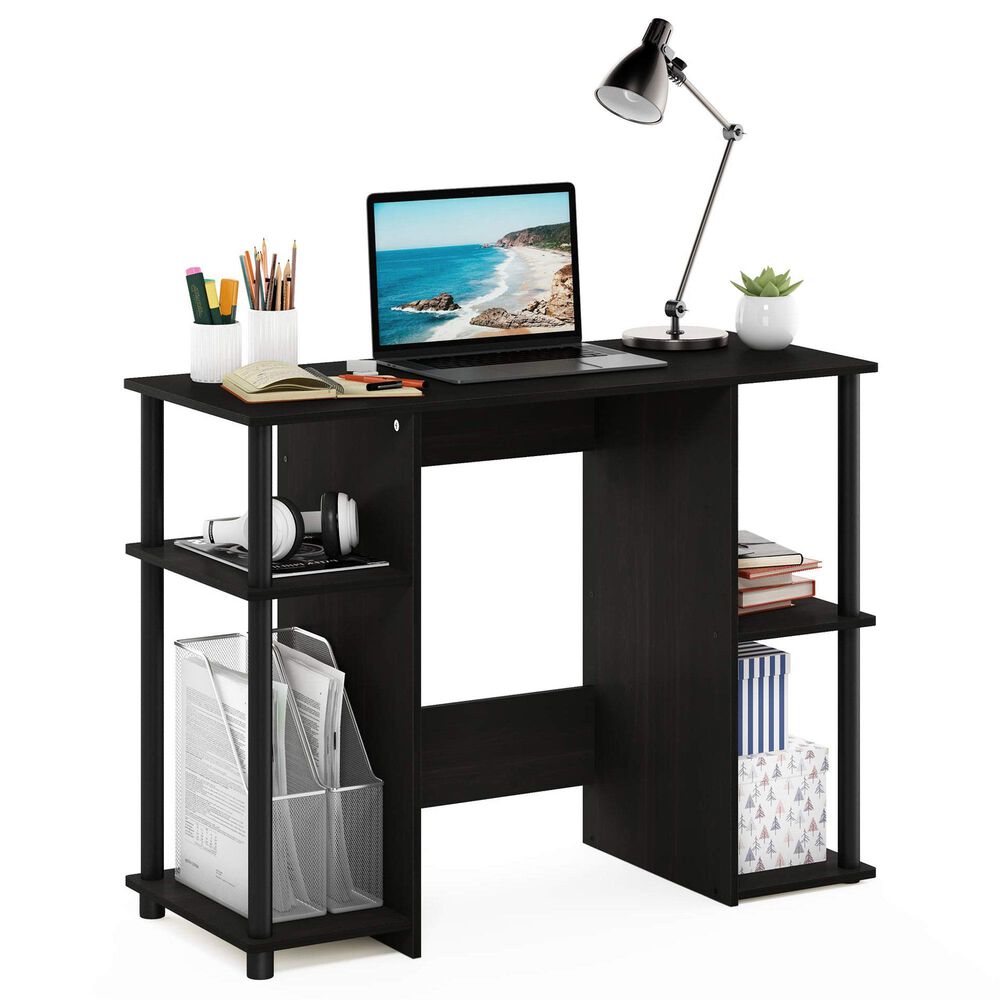 HOMLUX 38" Computer Desk with Dual Open Side Shelves in Espresso and Black, , large