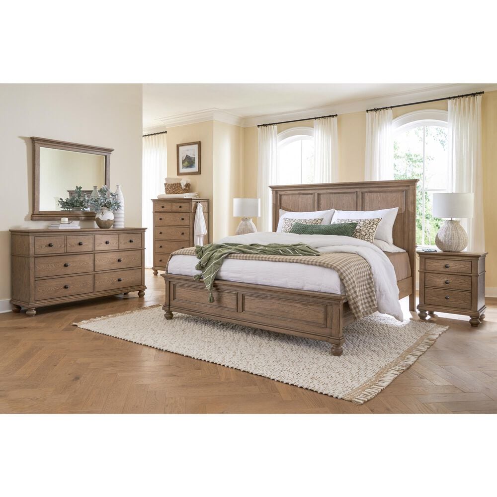 Riva Ridge Oxford 5-Piece King Panel Bedroom Set in Tan with USB Ports, , large