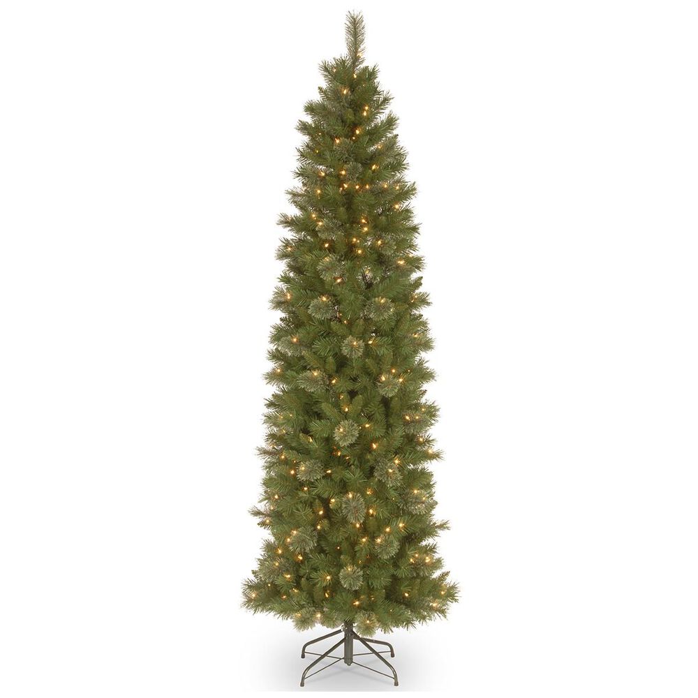 National Tree 9" Tacoma Pine Slim Hinged Tree with 450 White Lights, , large