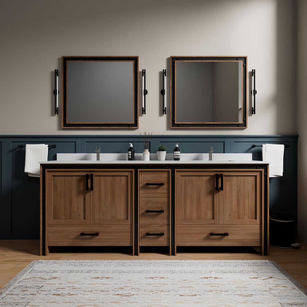 Lexora Home Ziva 84" Double Bathroom Vanity in Rustic Barnwood with 2 cm White Cultured Marble Top and Rectangular Sinks, , large