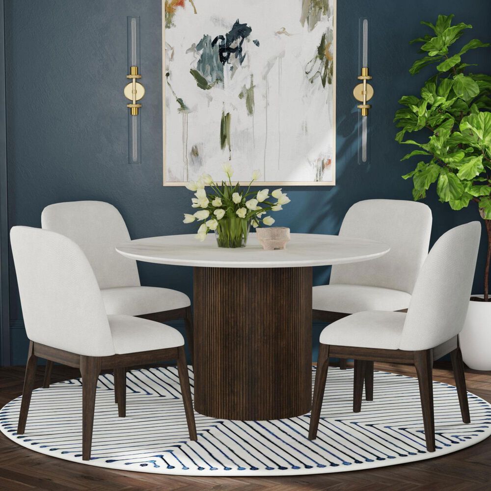 Mayberry Hill Sylvie 5-Piece Round Dining Set in Brown and White, , large