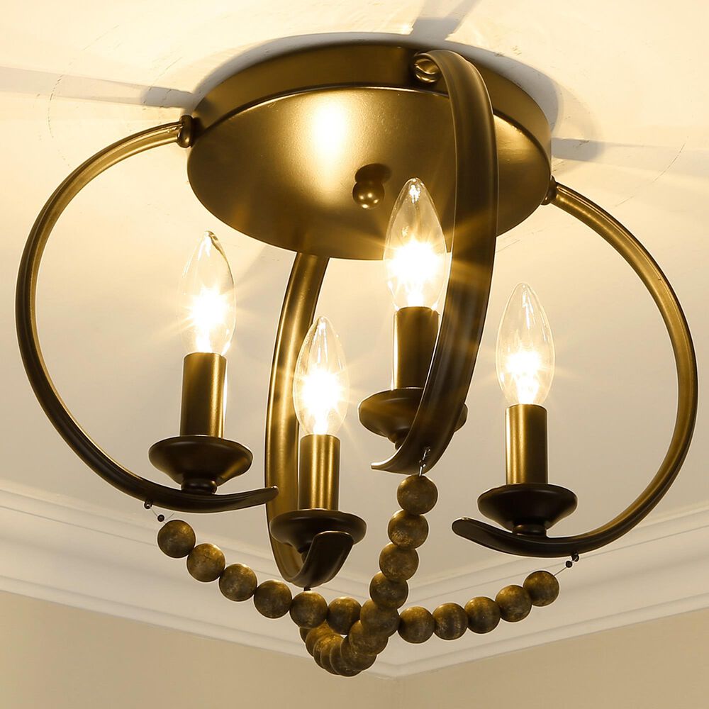 Golden Lighting Flori 4-Light Flush Mount in Matte Black, , large