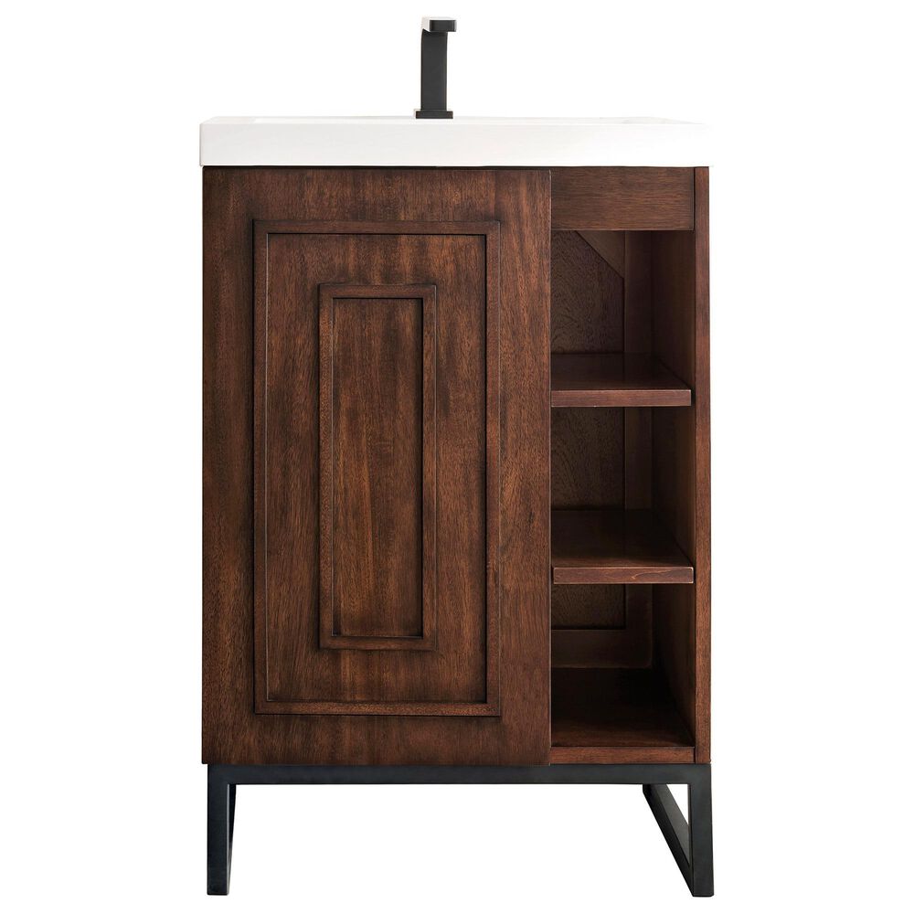 James Martin Vanities Alicante 24" Single Bathroom Vanity in Mid Century Acacia and Matte Black with 5 cm White Glossy Resin Top and Rectangular Sink, , large