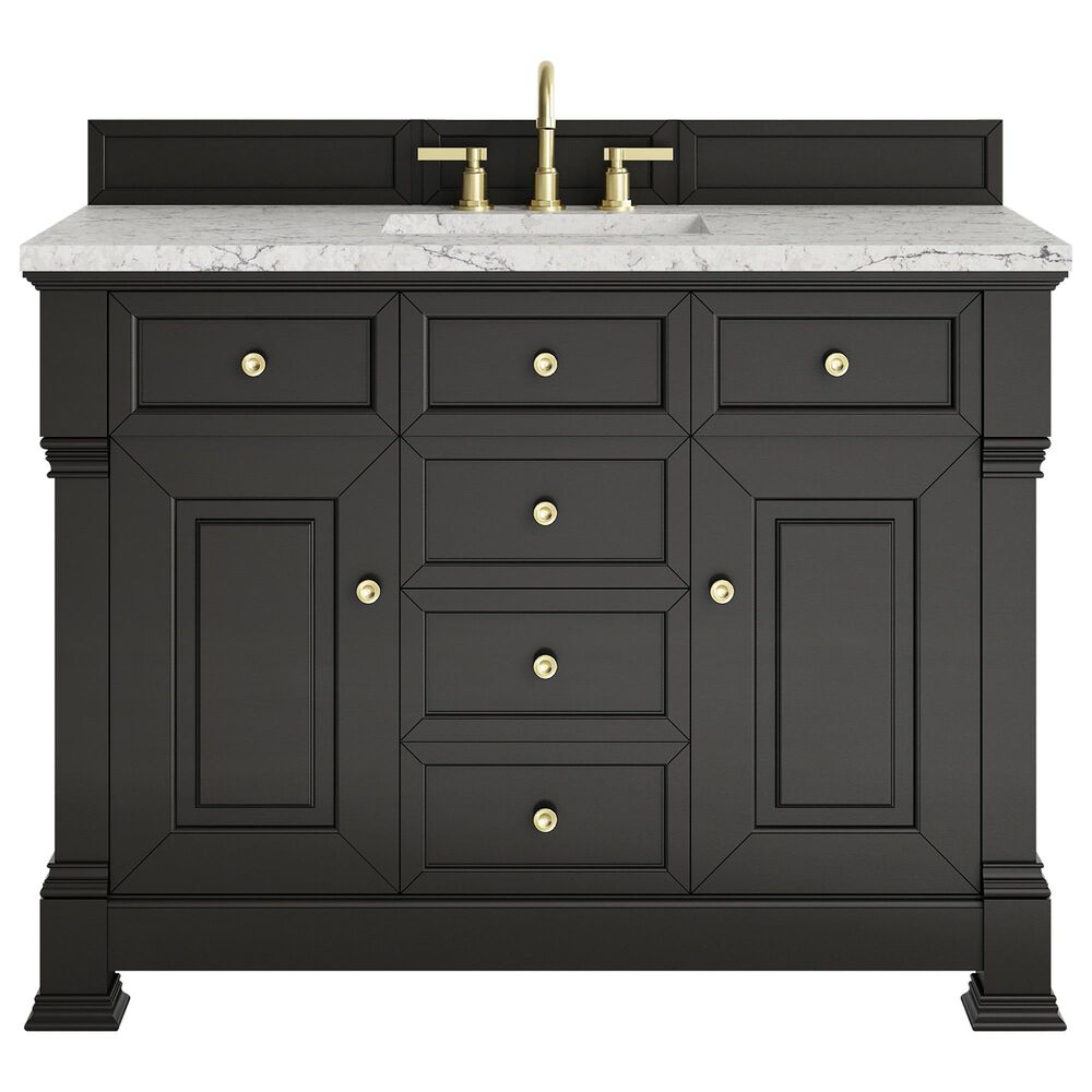 James Martin Vanities Brookfield 48" Single Bathroom Vanity in Black Onyx with 3 cm Eternal Jasmine Pearl Silestone Top, Rectangle Sink and FreePower Wireless Charger, , large