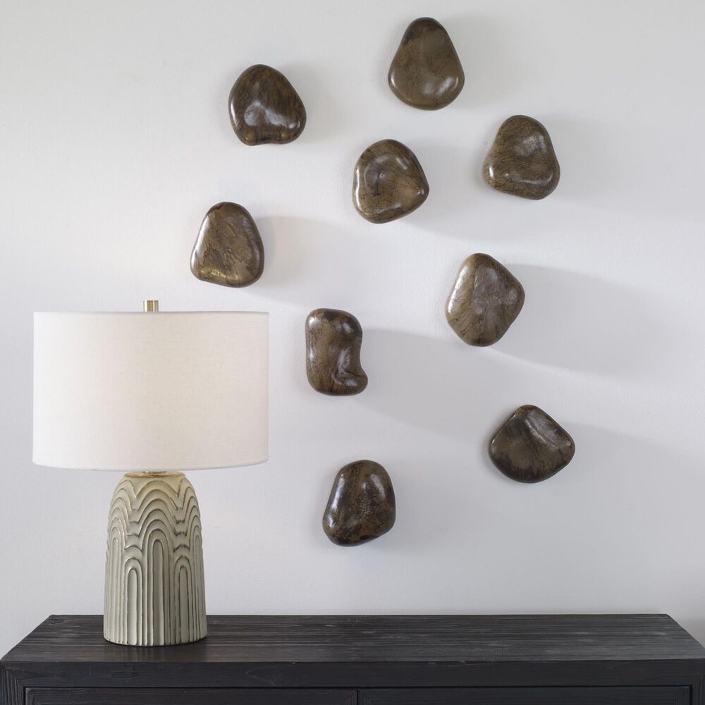 Uttermost Pebbles 5&quot; x 6&quot; Wood Wall Decor in Walnut Brown &#40;Set of 9&#41;, , large