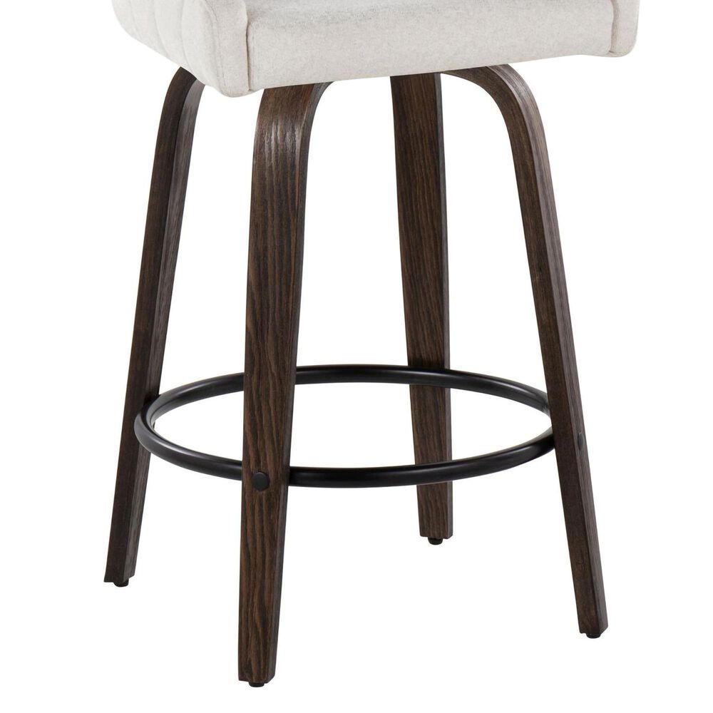 LumiSource Hannah Swivel Counter Stool with Cream Fabric Upholstery in Walnut and Black (Set of 2), , large