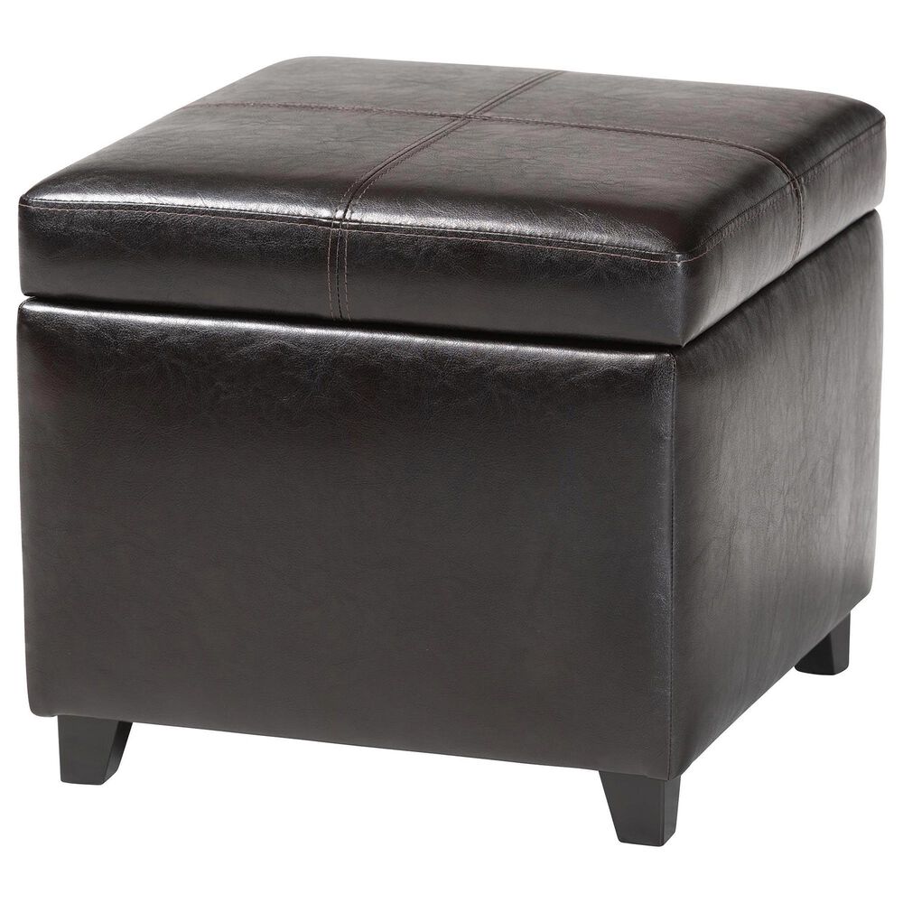 Baxton Studio Leather Cube Storage Ottoman in Dark Brown, , large