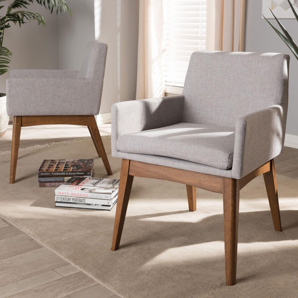 Baxton Studio Nexus Arm Chair with Greyish Beige Cushion in Walnut Brown (Set of 2), , large