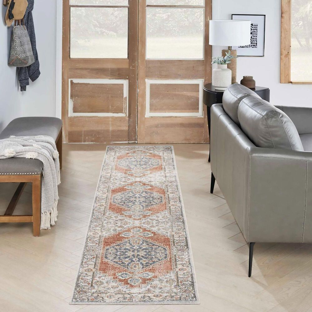 Nourison Astra Machine Washable ASW11 2&#39;2&quot; x 8&#39; Grey and Multicolor Runner, , large