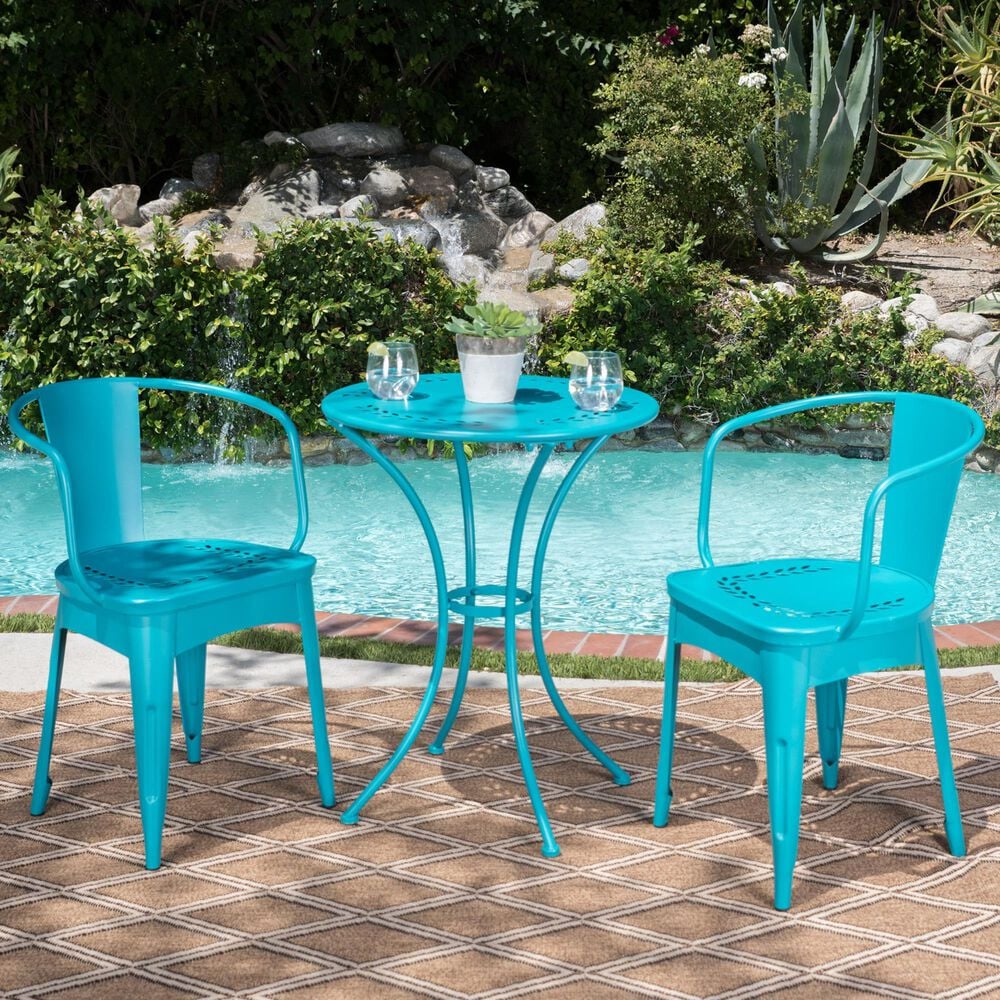 Hearth and Haven Lourdes 3-Piece Iron Bistro Set in Teal, , large