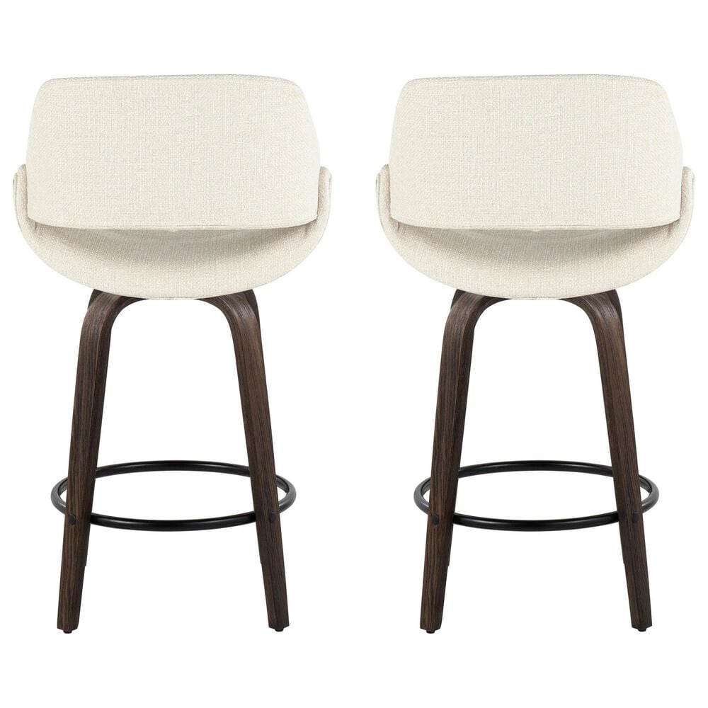 LumiSource Fabrico 26" Swivel Fixed-Height Counter Stool with Cream Noise Fabric Upholstery in Black and Glazed Walnut (Set of 2), , large