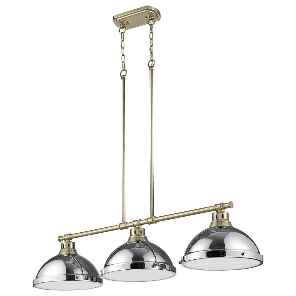 Golden Lighting Duncan 3-Light Pendant with Chrome Shade in Aged Brass, , large